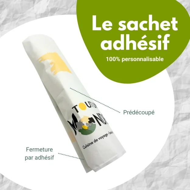 sachet adhesif personnalisé avec ouverture facile