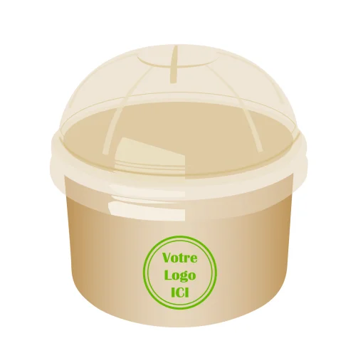 Pot à glace kraft brun 90ml avec couvercle transparent
